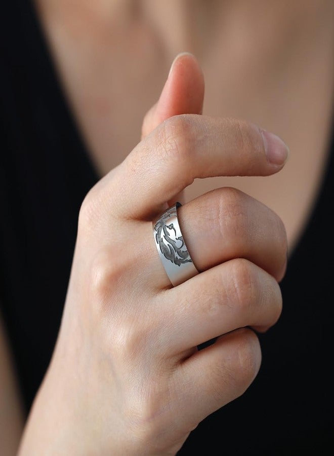 OIDIMS خاتم رأس أسد فضي للرجال، مستوحى من أسد الفايكنج النوردي، بنمط روك بانك، مناسب لراكبي الدراجات النارية القوطيين، خاتم على شكل تميمة أسد، مصنوع من الفولاذ المقاوم للصدأ، تاج بانك، هدية مجوهرات حيوانية للنساء، هدية ذكرى زواج أو عيد ميلاد (10) - Image 3